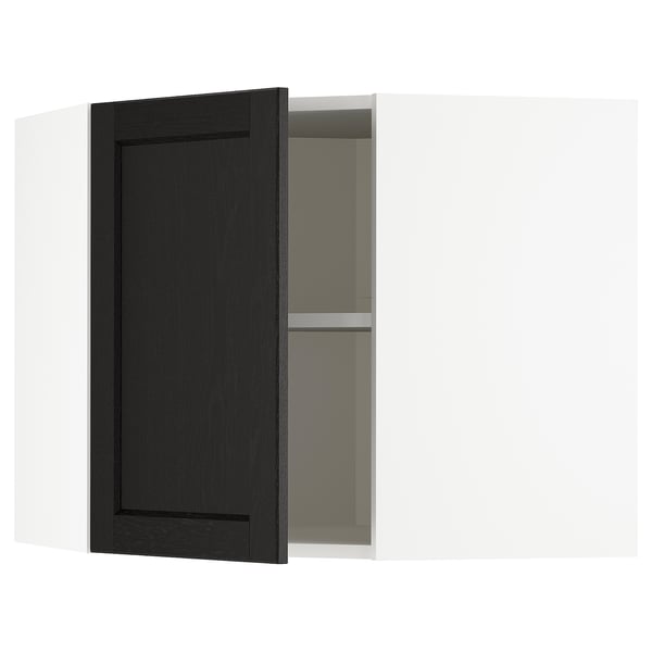 METOD Corner wall cabinet with shelves, white/Lerhyttan black stained, 68x37x60 cm