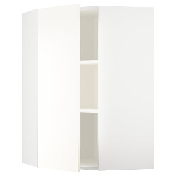 METOD Corner wall cabinet with shelves, white/Vallstena white, 68x37x100 cm