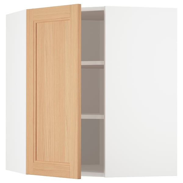 METOD Corner wall cabinet with shelves, white/Vedhamn oak, 68x37x80 cm