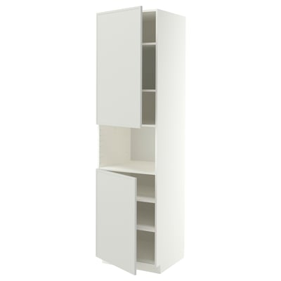 METOD High cab f micro w 2 doors/shelves, white/Aspudden light grey, 60x60x220 cm