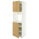 A white METOD storage unit with oak doors; tall, rectangular, adjustable shelves, and a modern design.