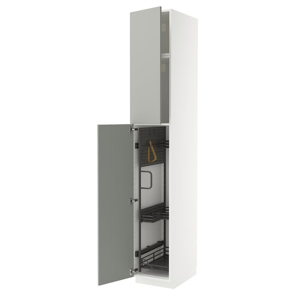 METOD High cabinet with cleaning interior, white/Havstorp light grey, 40x60x240 cm