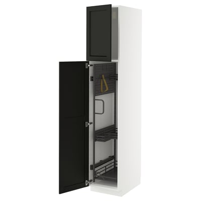 METOD kitchen cabinet, white with black door, pull-out shelves.