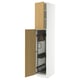 An open white and light wooden cabinet from IKEAs METOD series with pull-out organisers for storage.