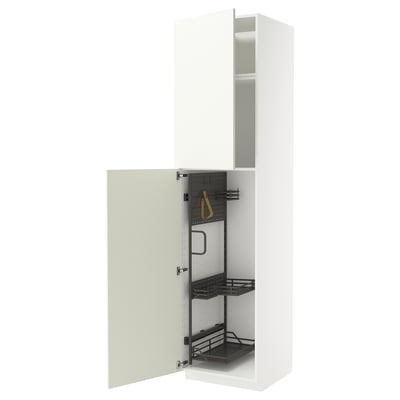 White METOD kitchen cabinet with pull-out shelves and pegboard.