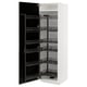 METOD white kitchen cabinet with black pull-out shelves, modern design.