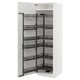 White ikea METOD kitchen cabinet with black pull-out shelves.