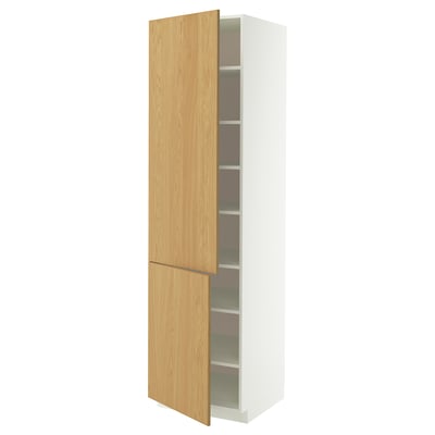 White METOD cabinet with light wood door, 4 shelves, adjustable, minimalist design.