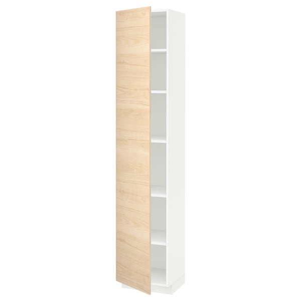 METOD High cabinet with shelves, white/Askersund light ash effect, 40x37x200 cm