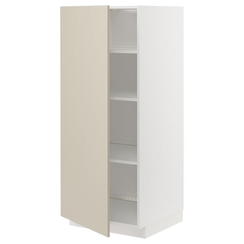 A tall, white METOD cabinet with beige doors featuring a smooth, clean design.