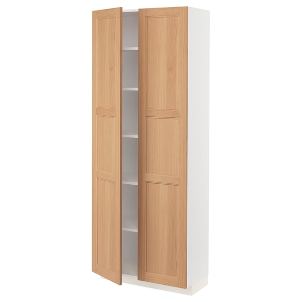 METOD High cabinet with shelves, white/Vedhamn oak, 80x37x200 cm
