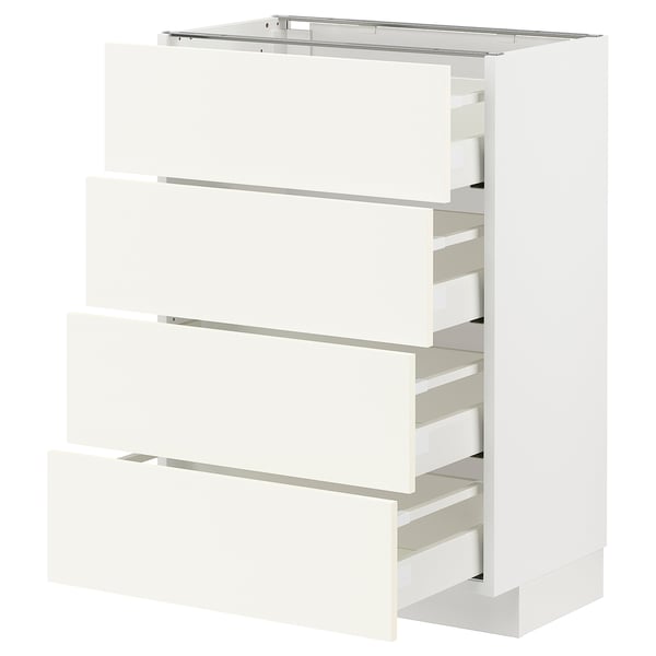 METOD / MAXIMERA Base cab 4 frnts/4 drawers, white/Vallstena white, 60x37x80 cm