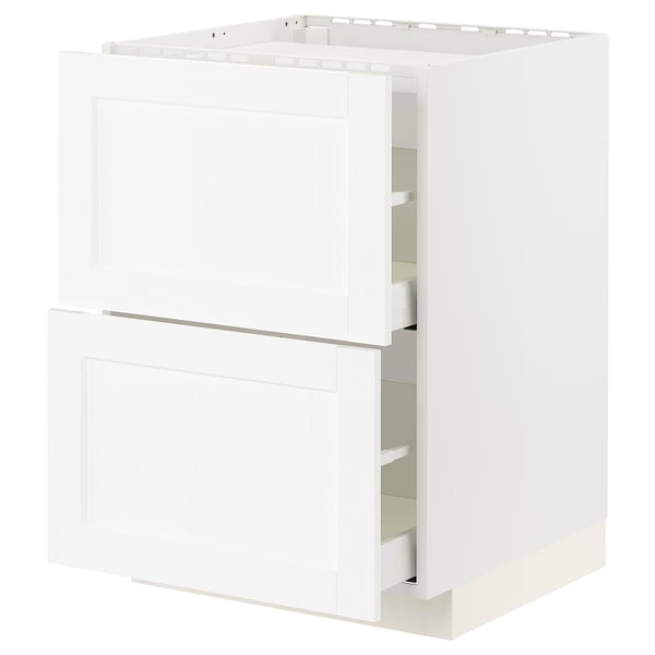 METOD / MAXIMERA Base cab f hob/2 fronts/2 drawers, white Enköping/white wood effect, 60x60x80 cm