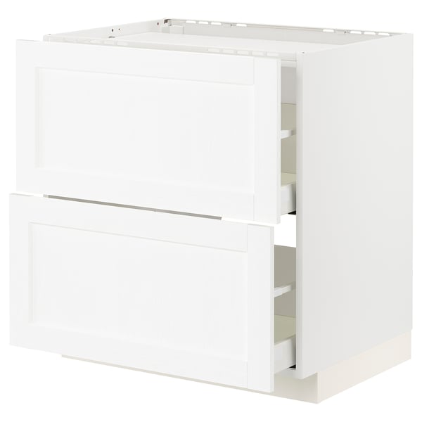 METOD / MAXIMERA Base cab f hob/2 fronts/2 drawers, white Enköping/white wood effect, 80x60x80 cm
