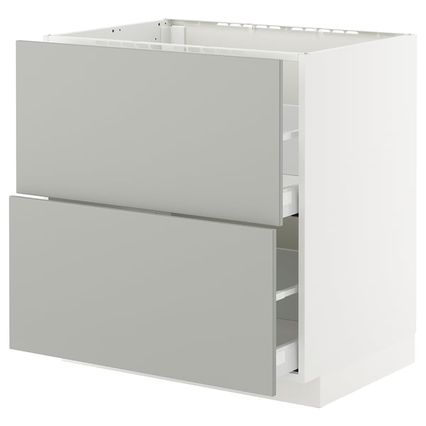 METOD / MAXIMERA Base cab f hob/2 fronts/2 drawers, white/Havstorp light grey, 80x60x80 cm
