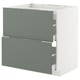 METOD / MAXIMERA Base cab f hob/2 fronts/2 drawers, white/Nickebo matt grey-green, 80x60x80 cm