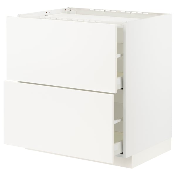 METOD / MAXIMERA Base cab f hob/2 fronts/2 drawers, white/Veddinge white, 80x60x80 cm