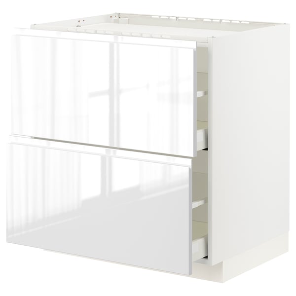 METOD / MAXIMERA Base cab f hob/2 fronts/2 drawers, white/Voxtorp high-gloss/white, 80x60x80 cm