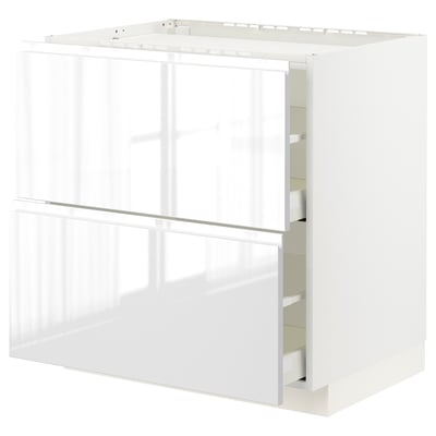 METOD / MAXIMERA Base cab f hob/2 fronts/2 drawers, white/Voxtorp high-gloss/white, 80x60x80 cm