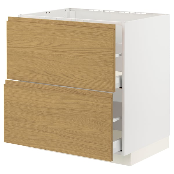 METOD / MAXIMERA Base cab f hob/2 fronts/2 drawers, white/Voxtorp oak effect, 80x60x80 cm