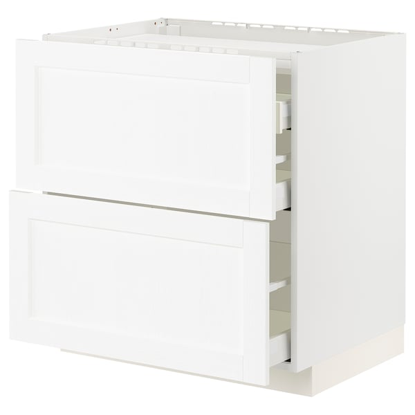 METOD / MAXIMERA Base cab f hob/2 fronts/3 drawers, white Enköping/white wood effect, 80x60x80 cm