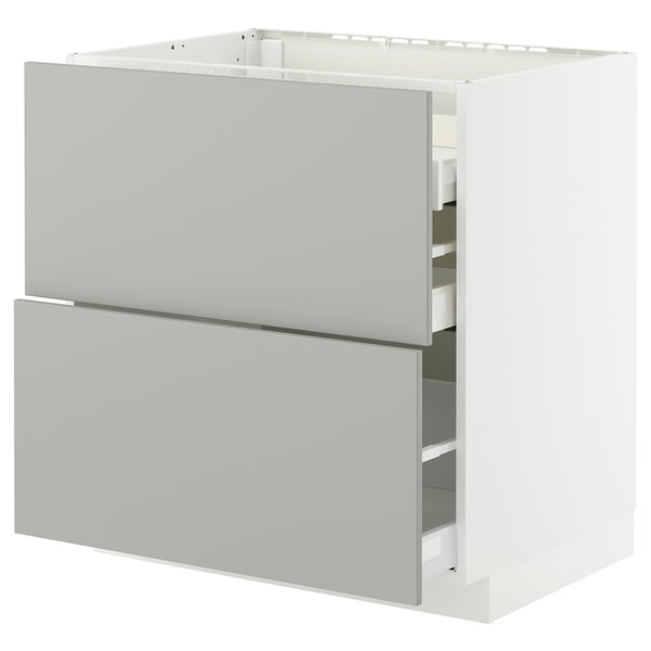 METOD / MAXIMERA Base cab f hob/2 fronts/3 drawers, white/Havstorp light grey, 80x60x80 cm