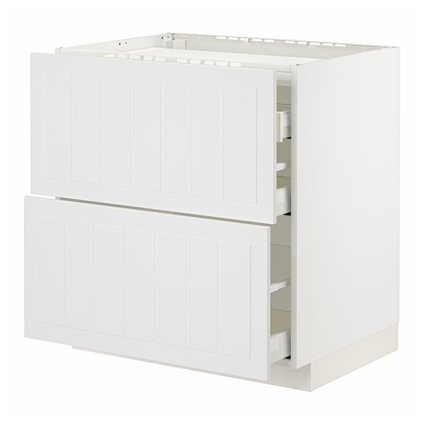 METOD / MAXIMERA Base cab f hob/2 fronts/3 drawers, white/Stensund white, 80x60x80 cm