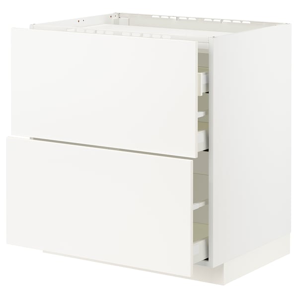 METOD / MAXIMERA Base cab f hob/2 fronts/3 drawers, white/Veddinge white, 80x60x80 cm