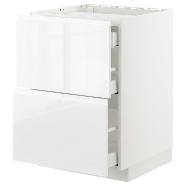 METOD / MAXIMERA Base cab f hob/2 fronts/3 drawers, white/Voxtorp high-gloss/white, 60x60x80 cm