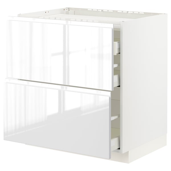 METOD / MAXIMERA Base cab f hob/2 fronts/3 drawers, white/Voxtorp high-gloss/white, 80x60x80 cm