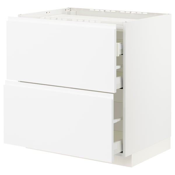METOD / MAXIMERA Base cab f hob/2 fronts/3 drawers, white/Voxtorp matt white, 80x60x80 cm