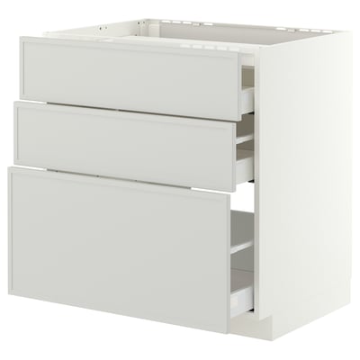 METOD / MAXIMERA Base cab f hob/3 fronts/3 drawers, white/Aspudden light grey, 80x60x80 cm