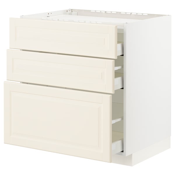 METOD / MAXIMERA Base cab f hob/3 fronts/3 drawers, white/Bodbyn off-white, 80x60x80 cm