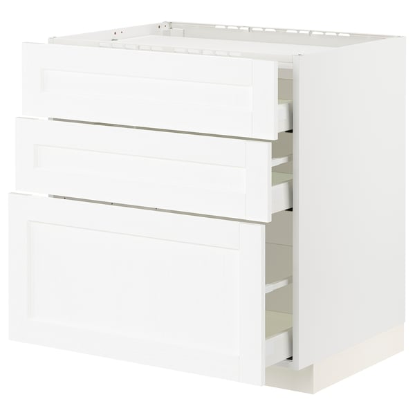 METOD / MAXIMERA Base cab f hob/3 fronts/3 drawers, white Enköping/white wood effect, 80x60x80 cm