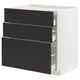 METOD / MAXIMERA Base cab f hob/3 fronts/3 drawers, white/Nickebo matt anthracite, 80x60x80 cm