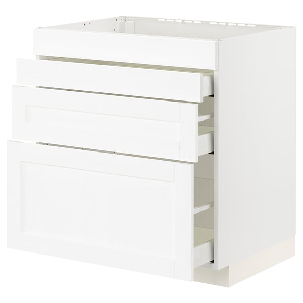 METOD / MAXIMERA Base cab f hob/4 fronts/3 drawers, white Enköping/white wood effect, 80x60x80 cm