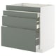 METOD / MAXIMERA Base cab f hob/4 fronts/3 drawers, white/Nickebo matt grey-green, 80x60x80 cm