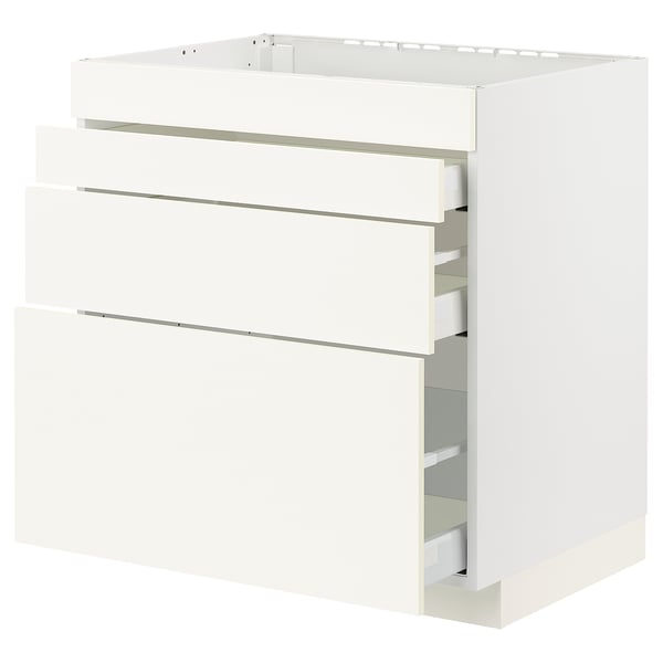 METOD / MAXIMERA Base cab f hob/4 fronts/3 drawers, white/Vallstena white, 80x60x80 cm