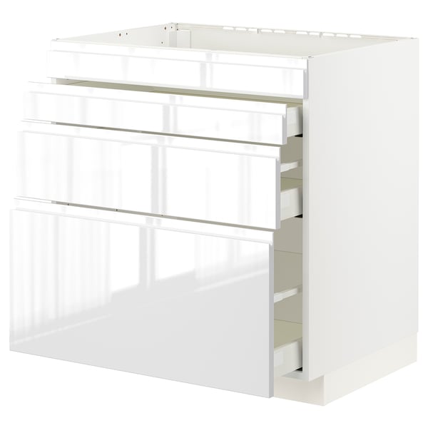 METOD / MAXIMERA Base cab f hob/4 fronts/3 drawers, white/Voxtorp high-gloss/white, 80x60x80 cm