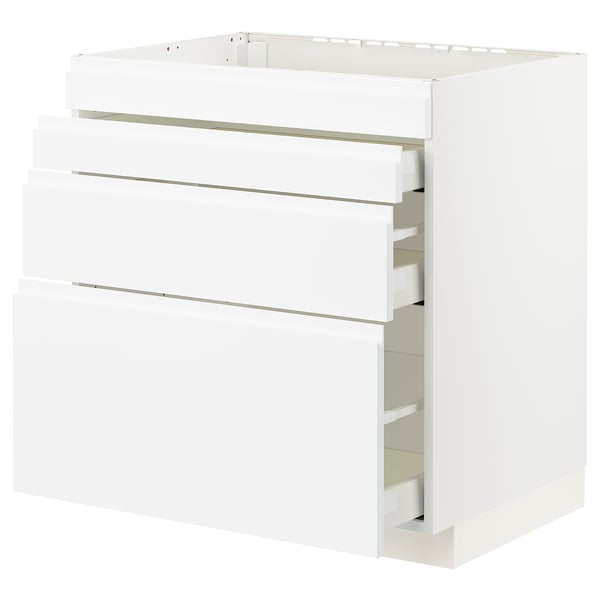 METOD / MAXIMERA Base cab f hob/4 fronts/3 drawers, white/Voxtorp matt white, 80x60x80 cm