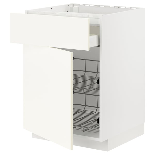 METOD / MAXIMERA Base cab f hob/drawer/2 wire bskts, white/Vallstena white, 60x60x80 cm