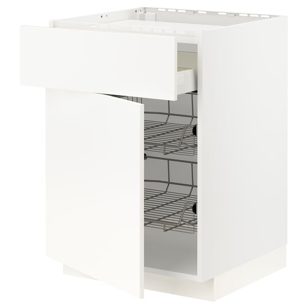 METOD / MAXIMERA Base cab f hob/drawer/2 wire bskts, white/Veddinge white, 60x60x80 cm