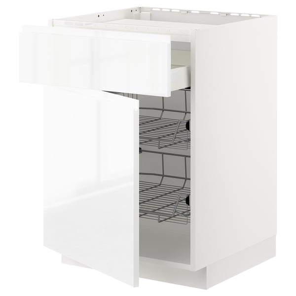 METOD / MAXIMERA Base cab f hob/drawer/2 wire bskts, white/Voxtorp high-gloss/white, 60x60x80 cm