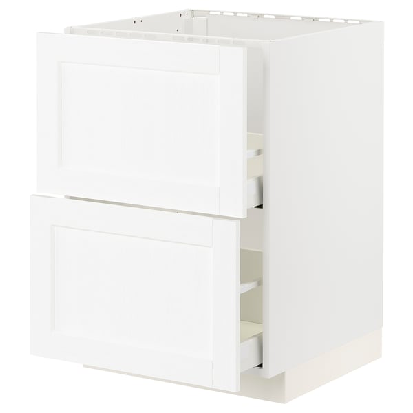 METOD / MAXIMERA Base cab f sink+2 fronts/2 drawers, white Enköping/white wood effect, 60x60x80 cm