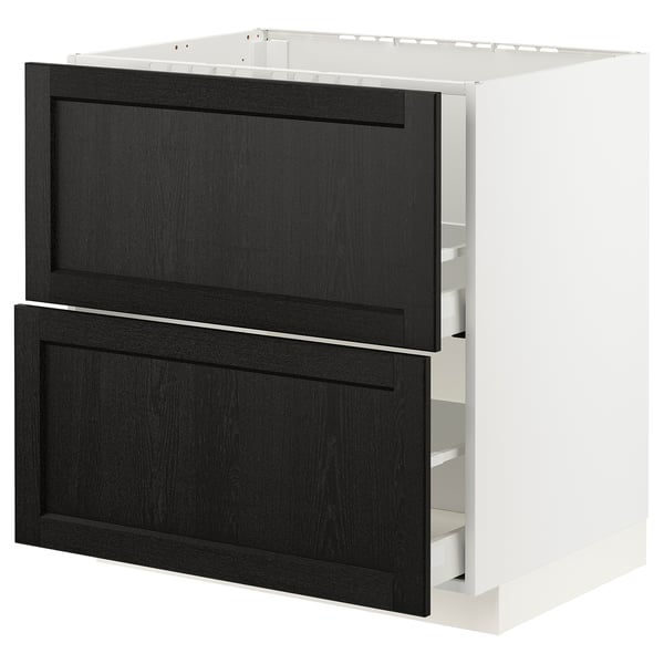 METOD / MAXIMERA Base cab f sink+2 fronts/2 drawers, white/Lerhyttan black stained, 80x60x80 cm