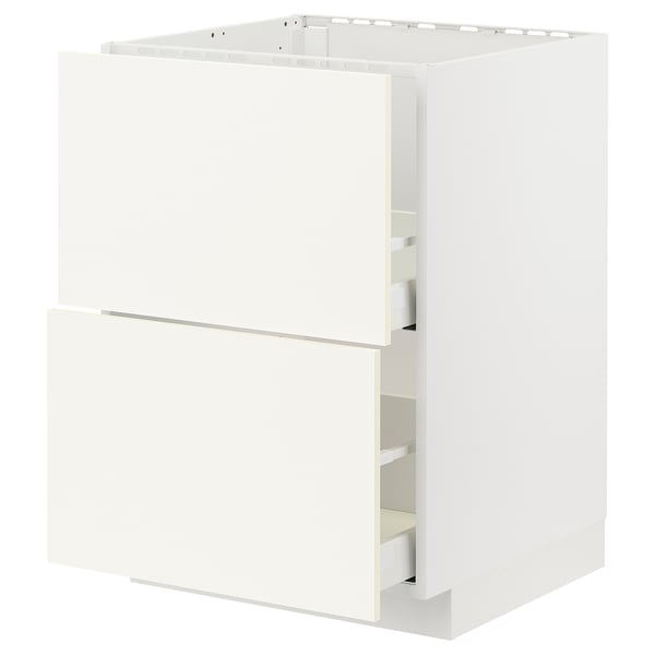 METOD / MAXIMERA Base cab f sink+2 fronts/2 drawers, white/Vallstena white, 60x60x80 cm