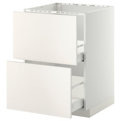 A white METOD kitchen cabinet with smooth, modern design and two drawers.