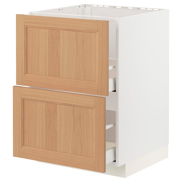METOD / MAXIMERA Base cab f sink+2 fronts/2 drawers, white/Vedhamn oak, 60x60x80 cm
