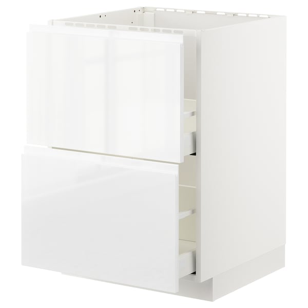 METOD / MAXIMERA Base cab f sink+2 fronts/2 drawers, white/Voxtorp high-gloss/white, 60x60x80 cm