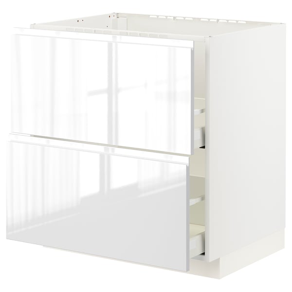 METOD / MAXIMERA Base cab f sink+2 fronts/2 drawers, white/Voxtorp high-gloss/white, 80x60x80 cm